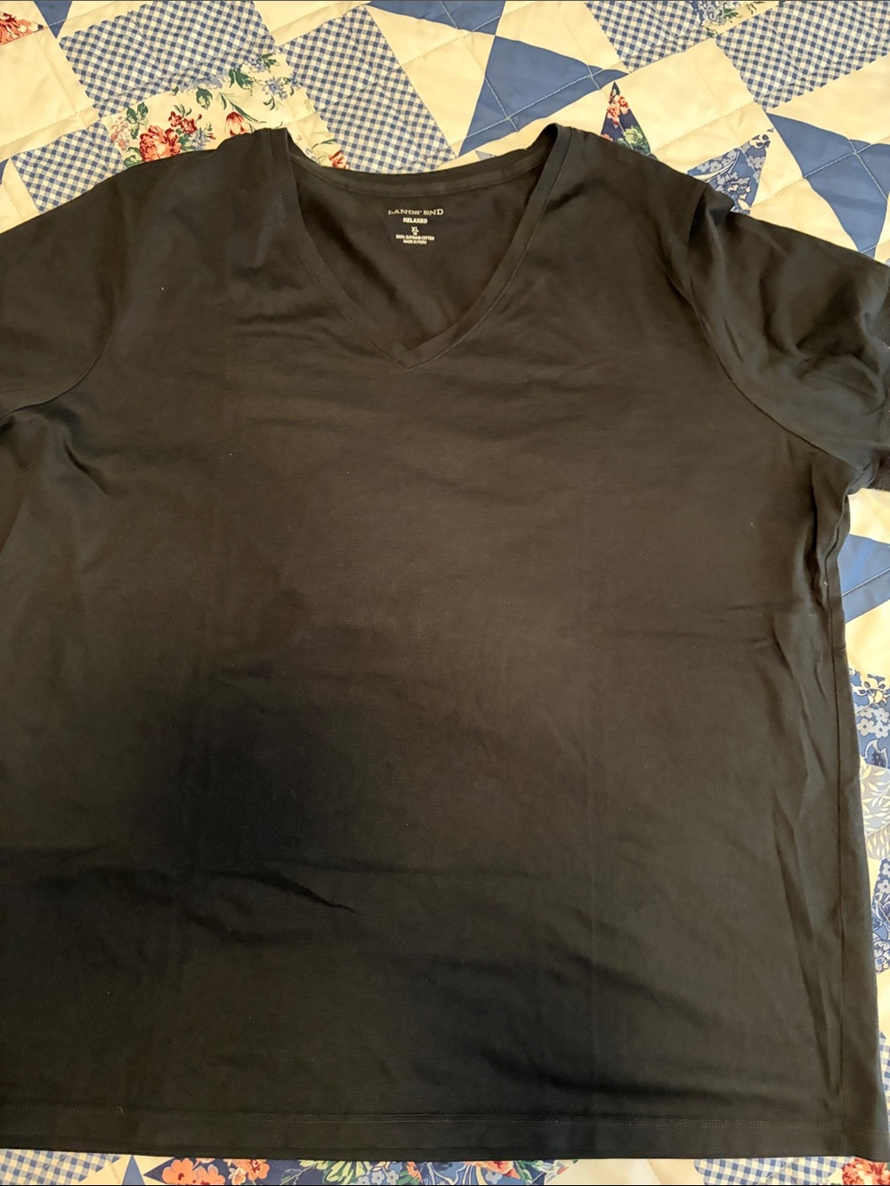 Lands' End Women's Black V-Neck Short Sleeve Tee
